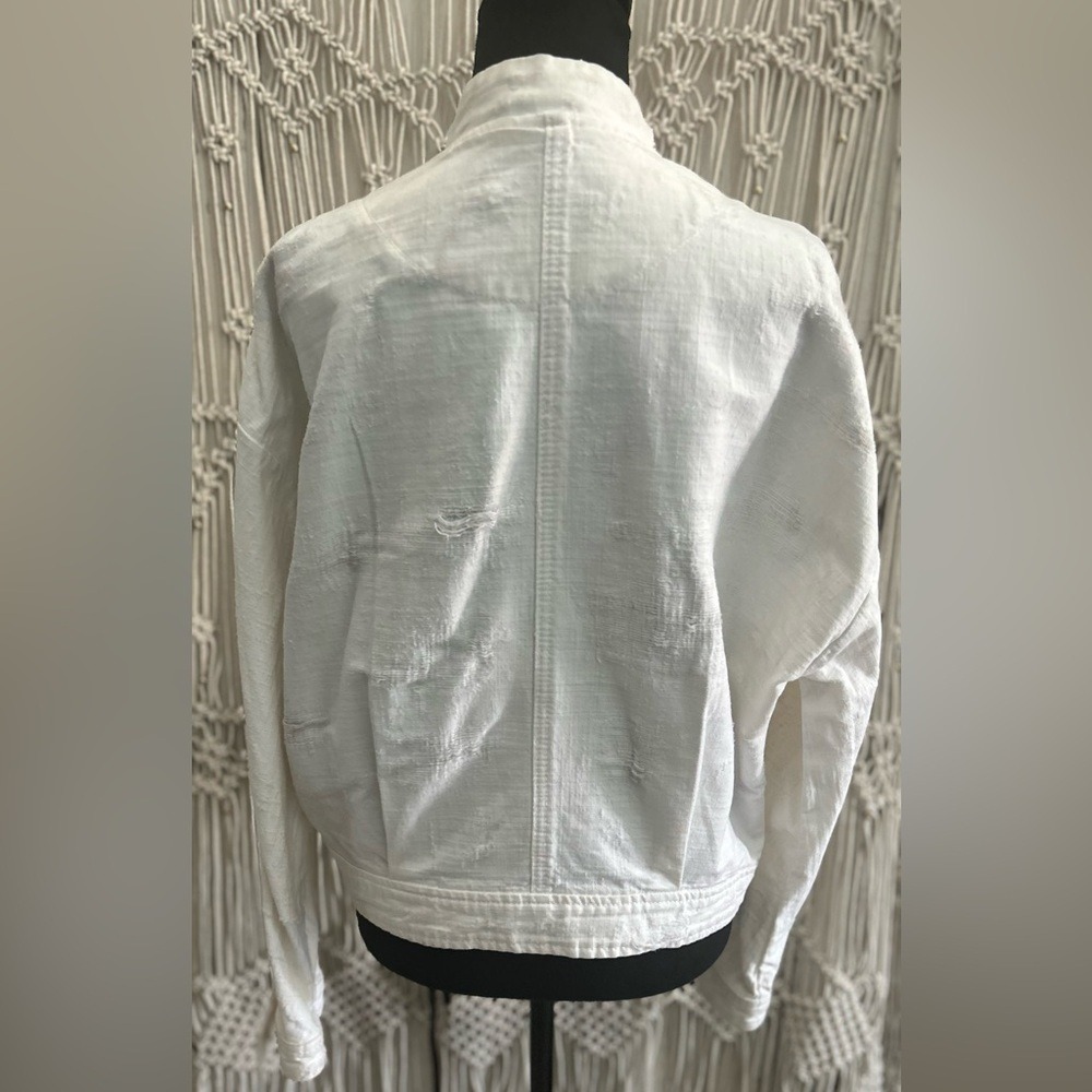 White Cream Distressed Utility Jacket NWOT Boho Casual Free People Size: M - Picture 3 of 8